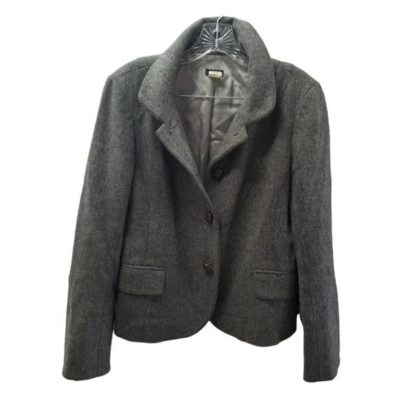 J. Crew  Grey Herringbone Wool Jacket Blazer 12 - Picture 1 of 15